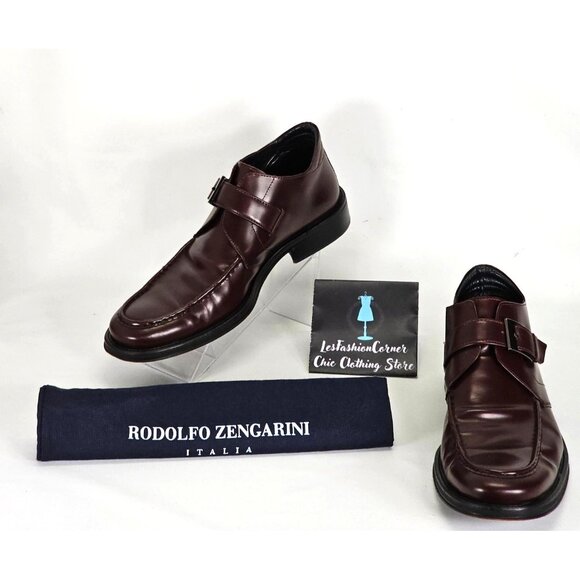 Rodolfo Zengarini Other - Rodolfo Zengarini Men's Burgundy Leather Monk Strap Buckle Loafers Sz 42 (9) 103
